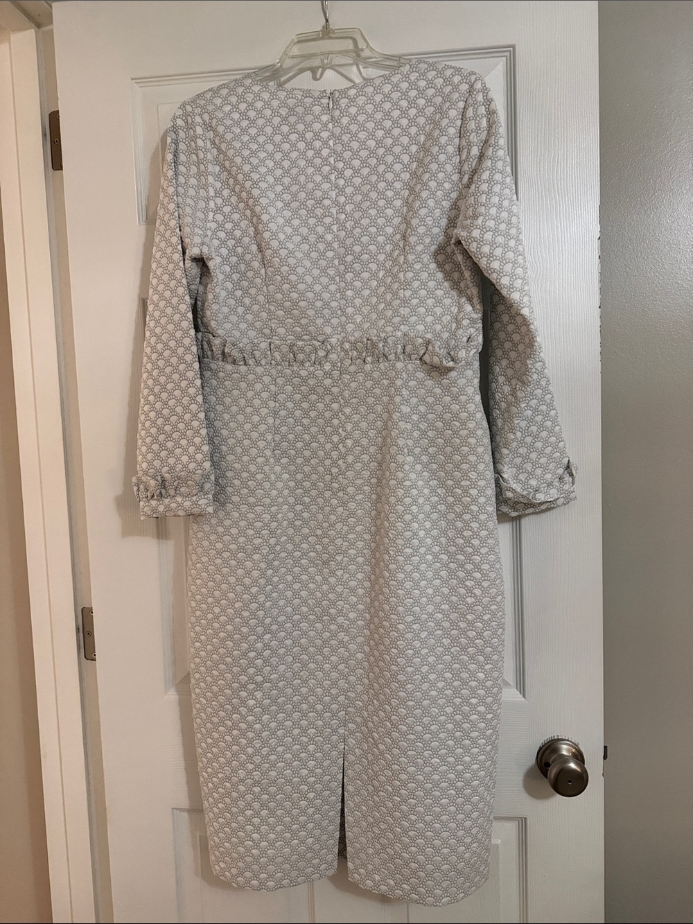 White & Grey Textured Long Sleeve Midi Dress - Picture 4 of 8